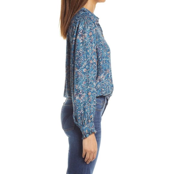 LUCKY BRAND Paisley Ruflle Collar Blouse XXL Blue NWT - Picture 6 of 7